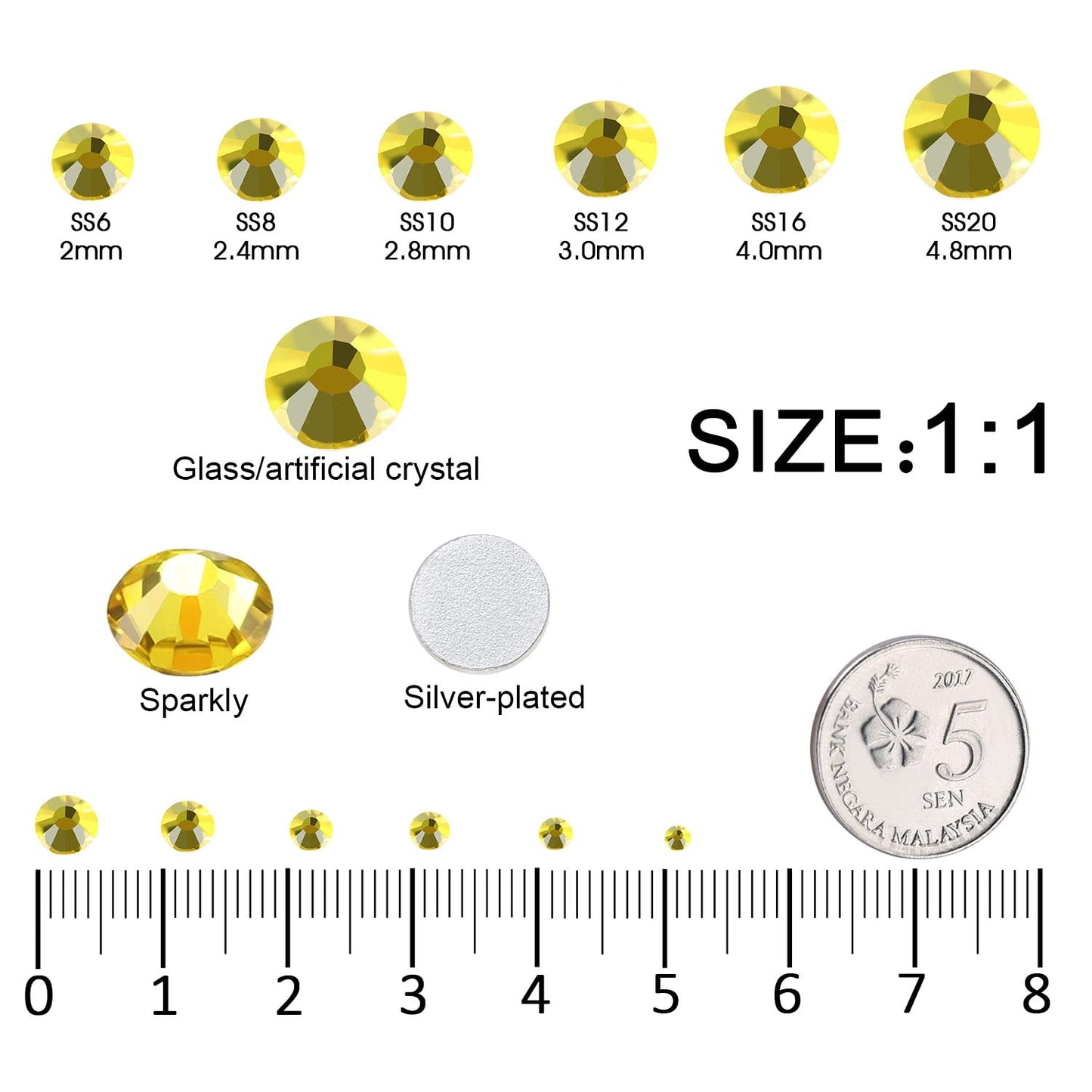 Meibite Yellow Glass Flatback Rhinestones for Nails, Crafts & Clothes – 4240PCS 6 Sizes (SS6–SS20) Crystal Gems Kit with Tweezers & Picker, Non Hotfix DIY Rhinestones for Tumblers, Shoes, Nail Art