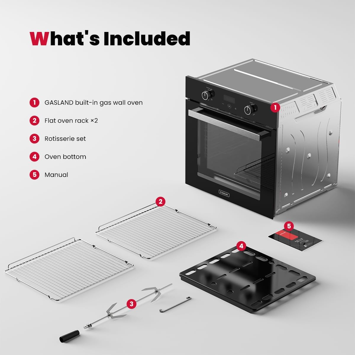 GASLAND 24 Inch Gas Wall Oven, ETL Certified Built-in Natural Gas Oven with Convection, Rotisserie, Bake & Broil, Digital Timer, 120V Plug, Easy Clean Single Wall Oven Black
