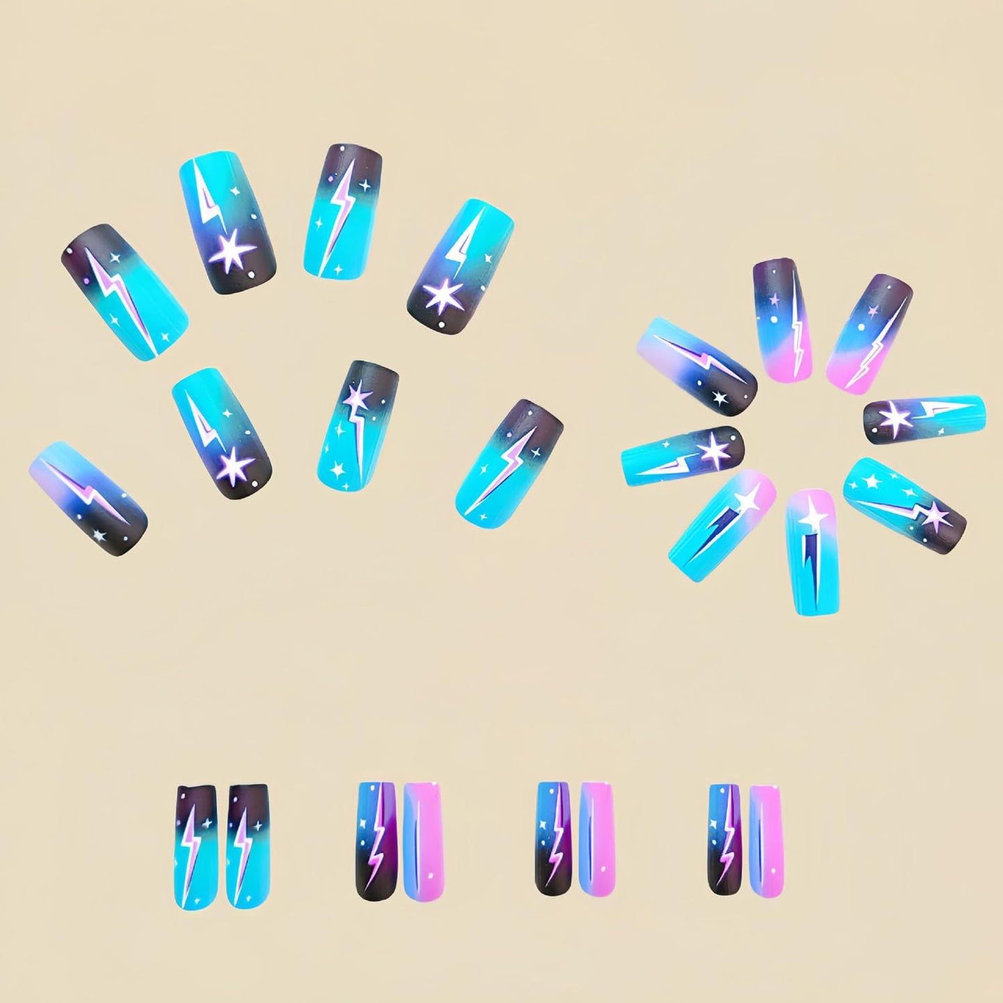 FIEONCIY Press on Nails Square Shaped Glossy Full Cover Acrylic Medium Length Square False Nails with Designs Artificial Short Coffin Fake Nails with Charms Glue ons Fingernails for Women Girls(Y471)
