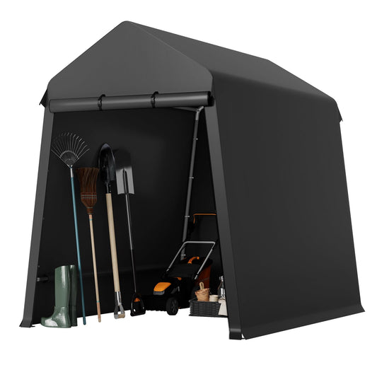 7x12 FT Heavy-Duty Portable Garage, Outdoor Storage Shelter Shed with Zipper Doors - Waterproof UV Resistant Carport Tent for Motorcycle, ATV, Lawn Equipment,Black