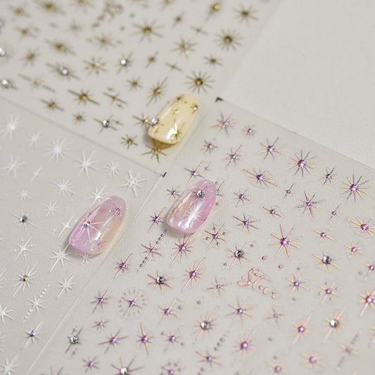 Star Nail Decals 5D Embossed Self-Adhesive Star Nail Sticker Shiny Rhinestones Stars Nail Design Holographic Stars Nails Decoration Nails Supplies for Women Manicure DIY 3 Sheet