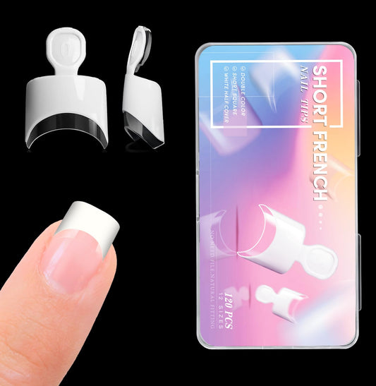 krofaue Short French Nail Tips - 120PCS Acrylic Nail Tips White French Fake Nail Tips Art Tips 12 Sizes Half Cover False Nails Short Wrap Edge Square Nails with Case for Nail Extensions DIY