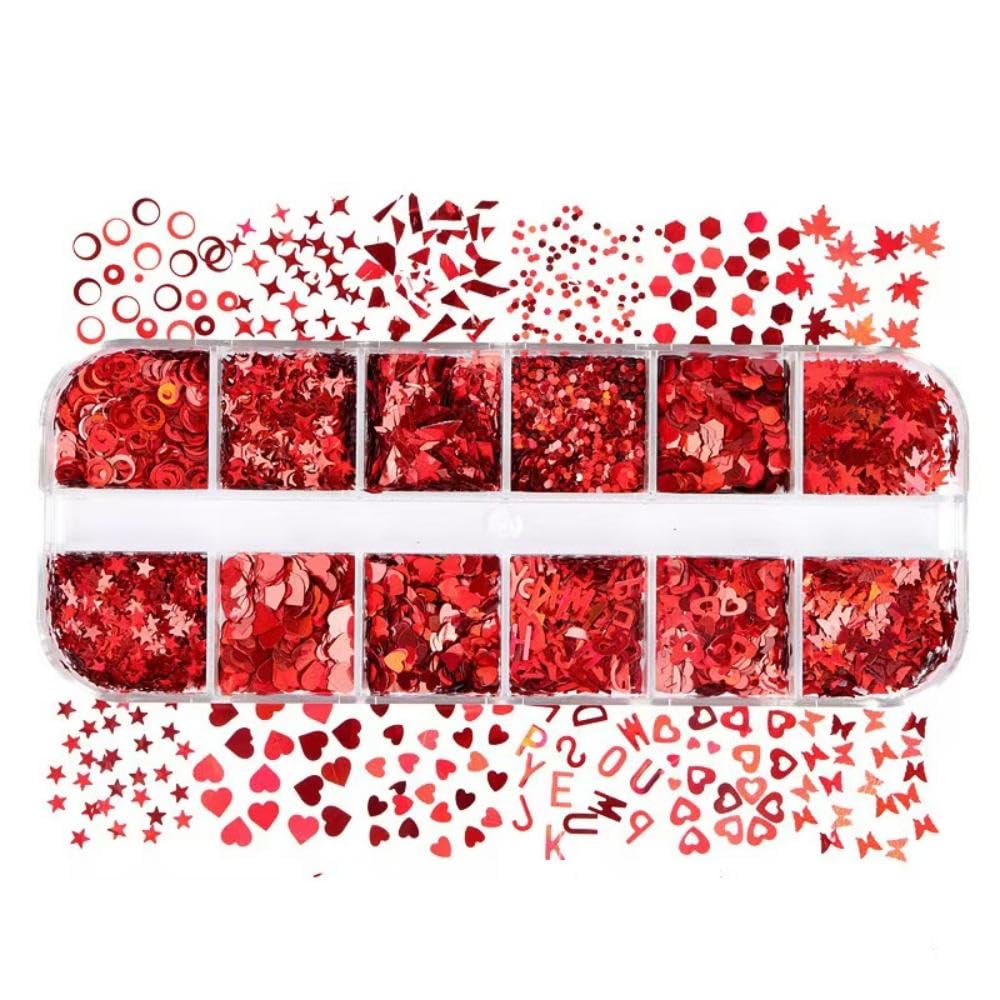 2 Boxes Nail Art Glitter Chameleon Holographic Glitter Red Nail Art Sequins 3D Flakes Laser Nail Glitter Design Shiny Glitters Accessories for Women Girls Supply Nail Charms Manicure DIY Nail Art
