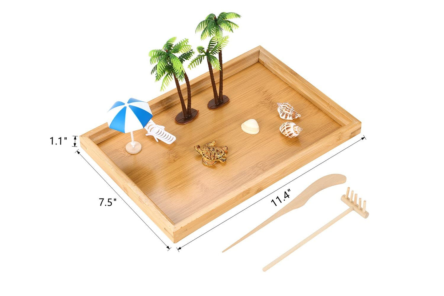 Japanese Zen Garden for Desk, Mini Small Beach Zen Garden Kit for Desk, Meditation Accessories Desktop Sandbox, Relaxing Claiming Gift for Man Women, White Sand with Wooden Tray, Z metnal, Not a Toy