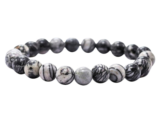 Amazing Gemstone Black Picasso Jasper Bracelet for Women Men's Gifts - Protection Healing Crystal Bracelet - 8mm Gemstone Beaded Stretchable Bracelet Pulseras Para Hombres Mujer Stocking Stuffers Mothers Day Gift
