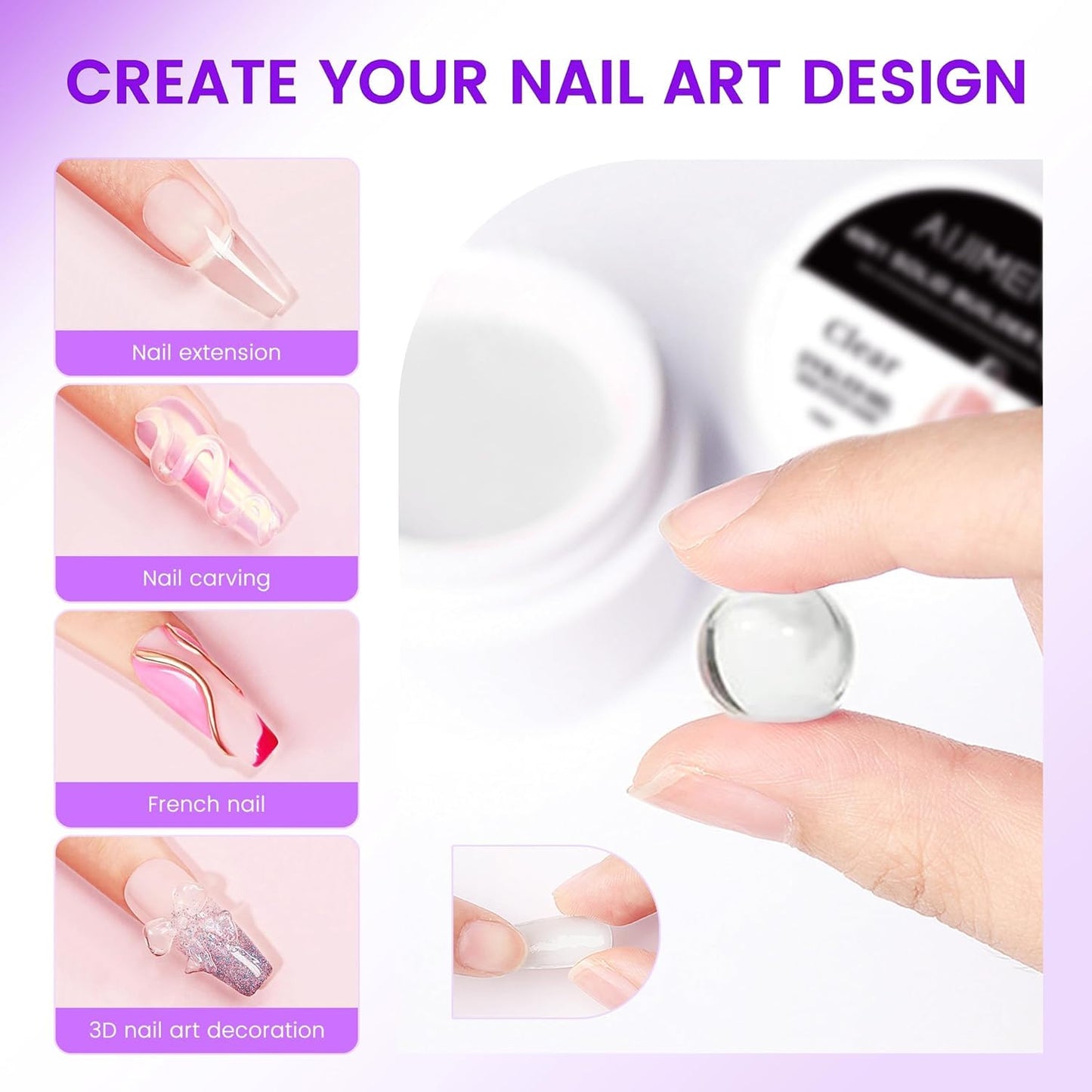 AIJIMEI Solid Builder Gel Kit With Manicure Tools for Nails 15ML 4IN1 Nail Extension Gel UV & LED for Long-Lasting Nail Extension Glue for Nails Manicure DIY at Home (SOLID-GEL-A7)