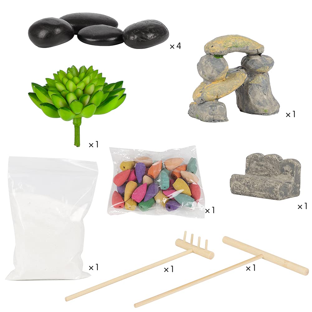 Set of 15 Zen Sand Garden for Desk, DIY Zen Garden Tabletop Rock Figure Lotus Plant Rake Tools Meditation Zen Home Office Decor Accessories Micro Landscape Sandbox Stress Relief Toy Gift
