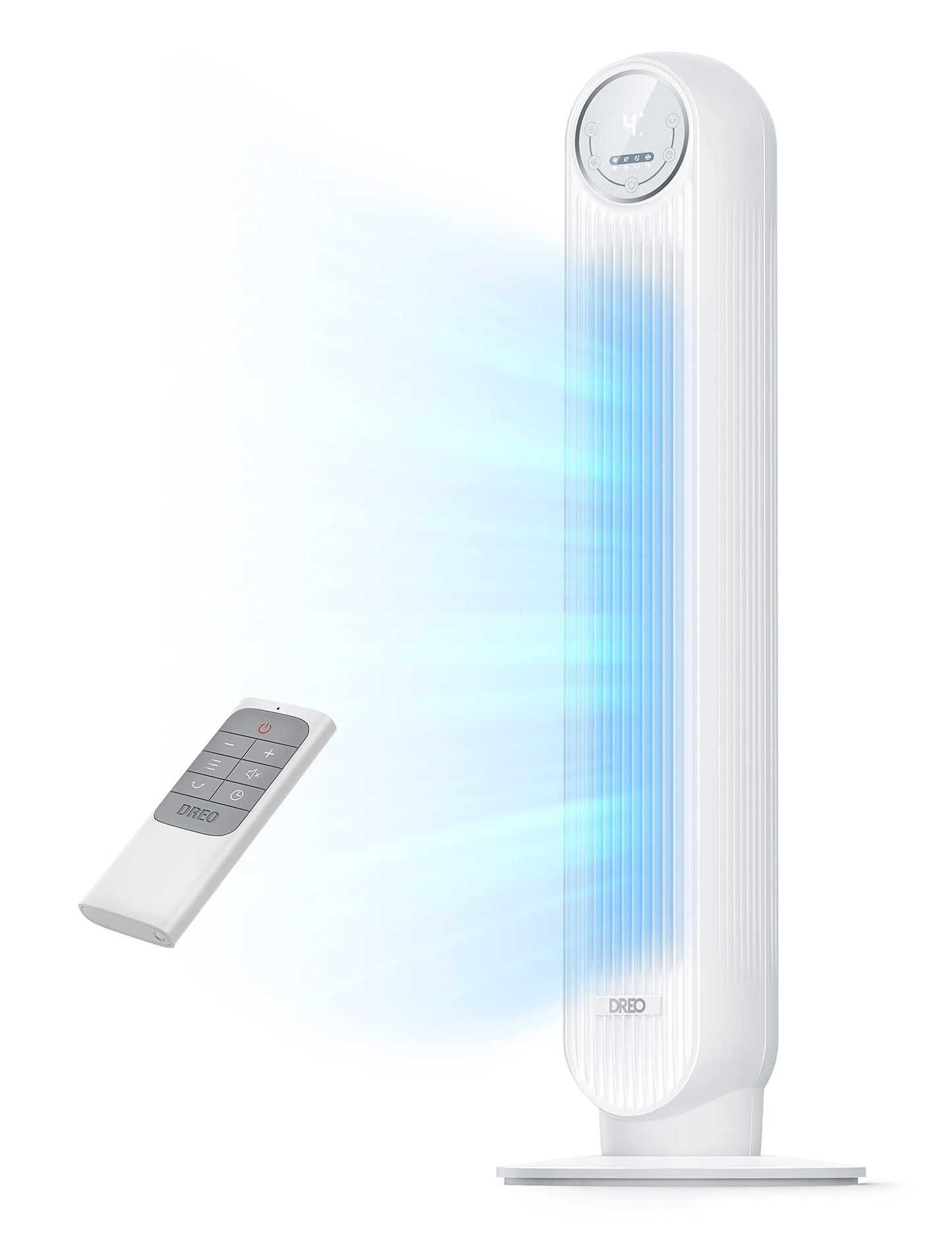 DREO Tower Fan for Bedroom, 25ft/s Velocity Quiet Floor Fan, 90° Oscillating Fans for Indoors with 4 Speeds, 4 Modes, 8H Timer, Standing Fans, Bladeless Fan, White (DR-HTF007)