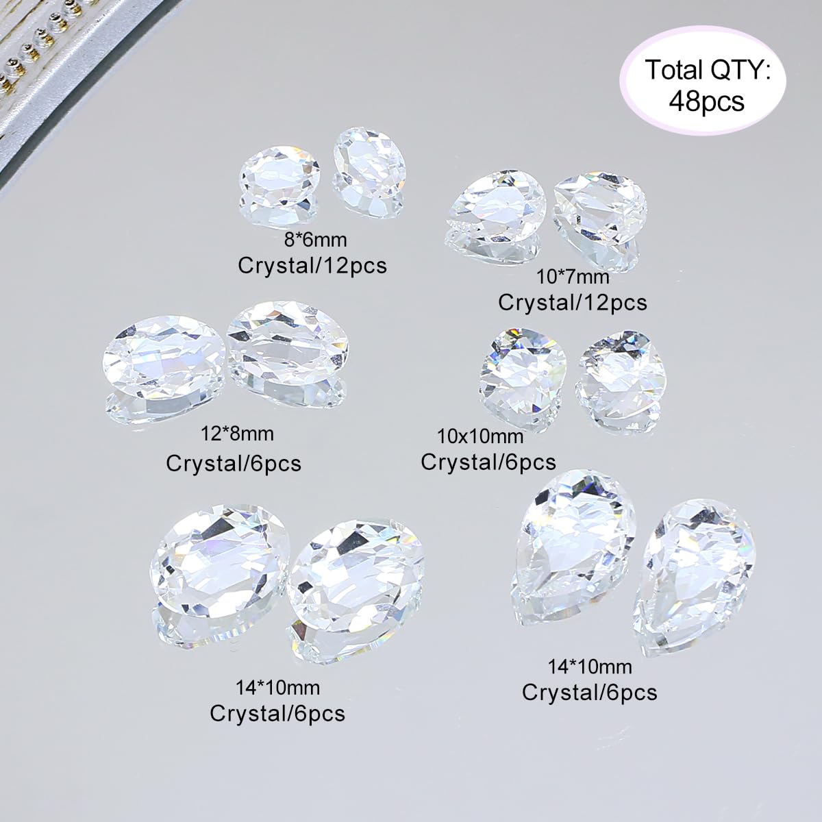 JINJIAO Large Nail Art Rhinestone,Pointback Mix Shape Nail Charms Transparent 3D Nail Diamonds 3 Style Nail Gems for Nail Art Decoration DIY Crafts