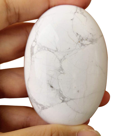 Loveliome Natural White Howlite Turquoise Oval Polished Worry Stones, Healing Crystal Indoor Fountain Stones Massage Energy Anxiety Relief Items
