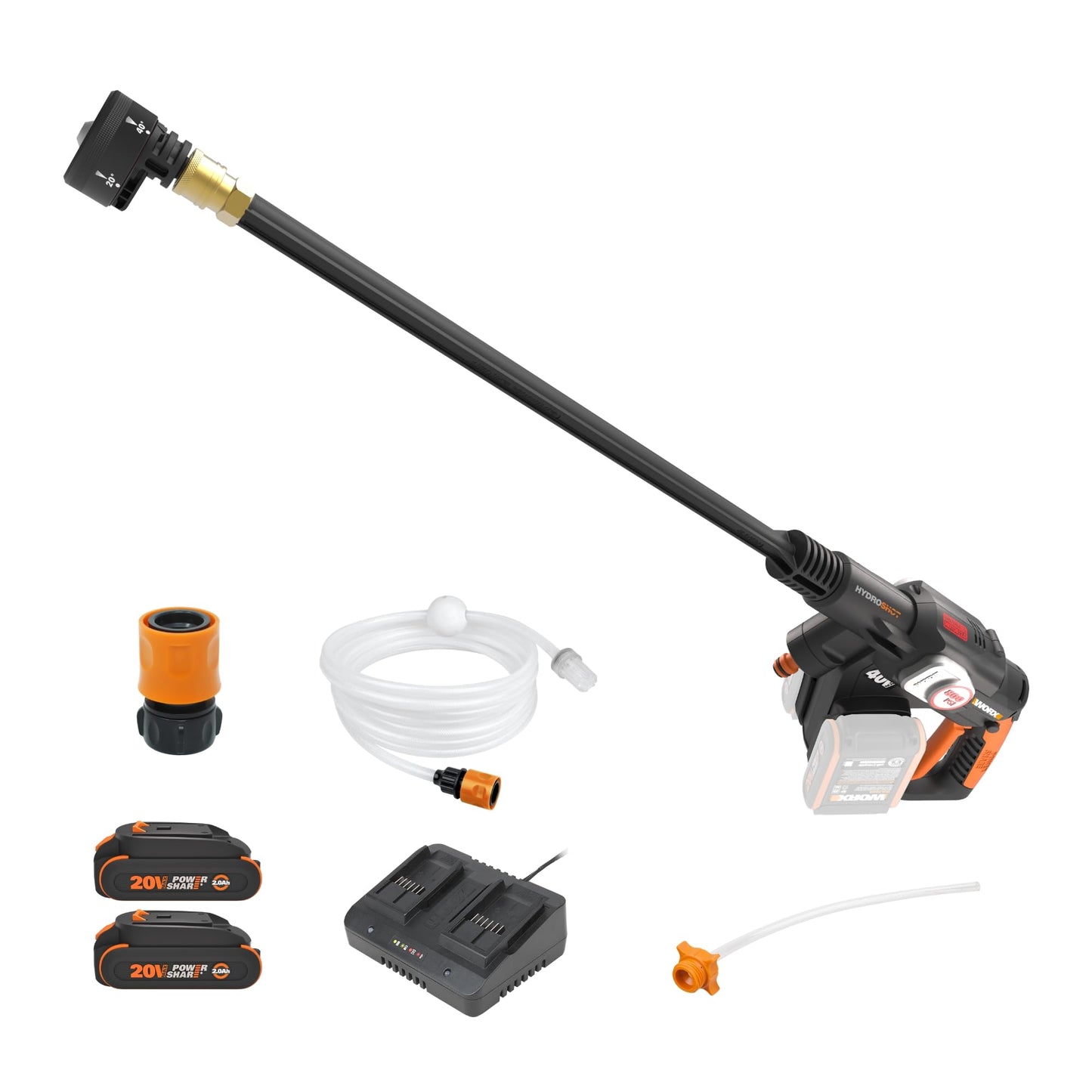 WORX 40V PowerShare Hydroshot, 800 PSI Brushless Portable Power Cleaner, 5-in-1 Nozzle Power Washer, Pressure Washer- WG647