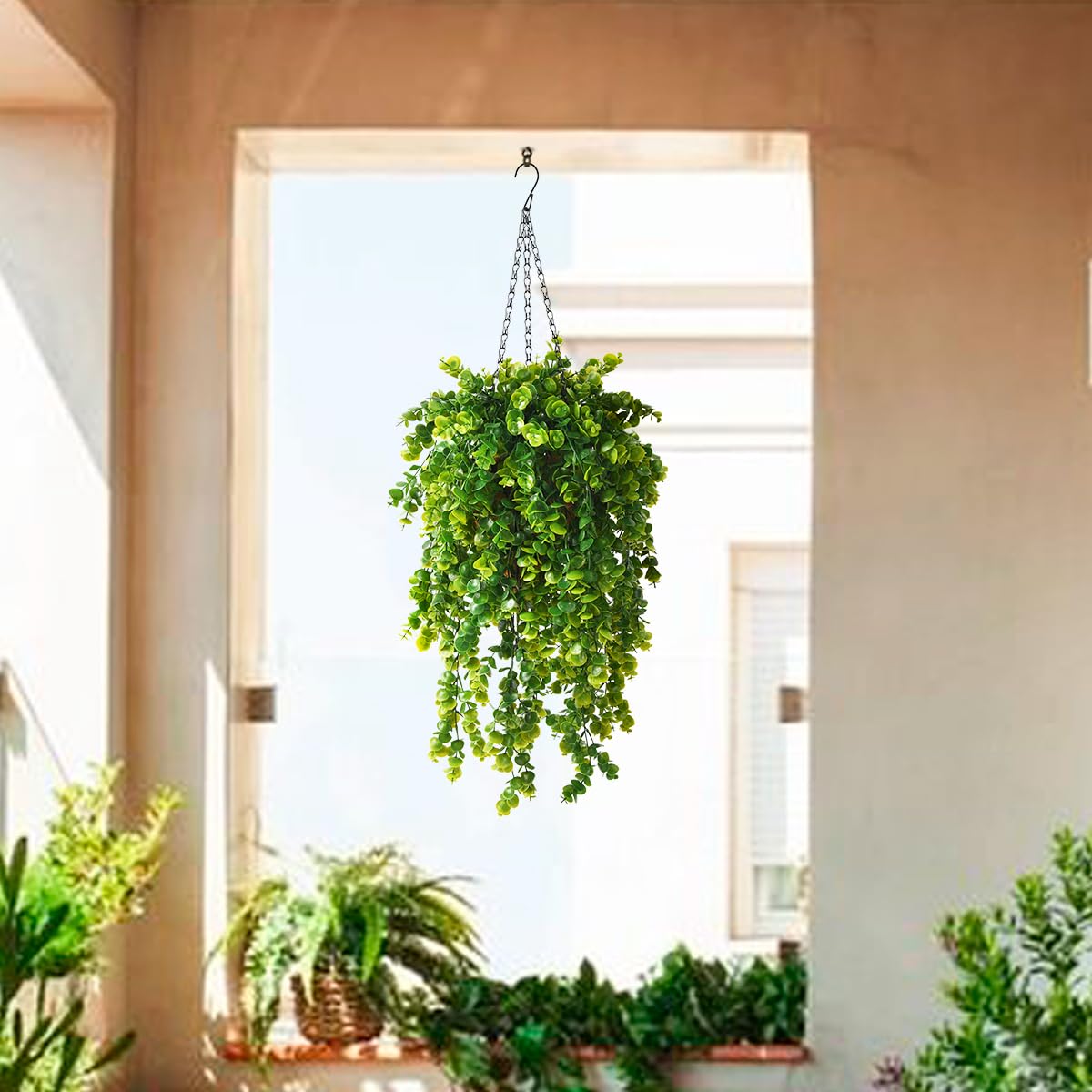 ZFProcess Artificial Faux Hanging Plants Basket for Spring Summer Outdoor Decoration, Fake Eucalyptus Plant UV Resistant Look Real for Outside Porch Home Patio Balcony Yard(Eucalyptus)