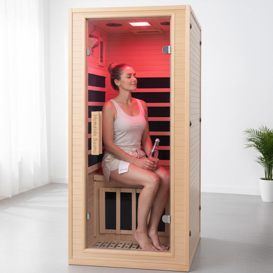 Homsido Home Sauna for 1 Person, Canadian Hemlock Wood Indoor Sauna with Far Infrared Heat Therapy, 1200W Low EMF Heating, Bluetooth Speakers & LCD Control Panel