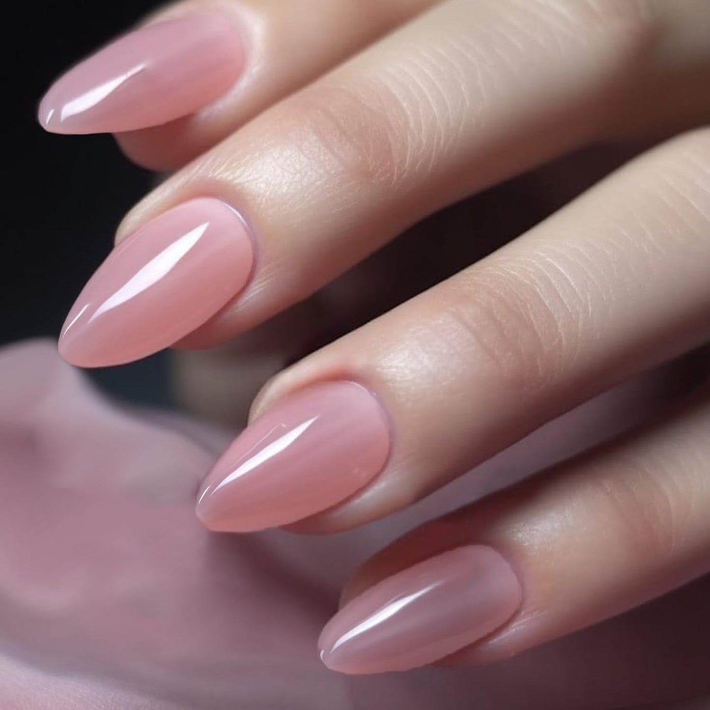 GLAMERMAID Nude Pink Press On Nails Short Almond, Handmade Jelly Soft Gel Nails Round Oval Fake Nails, Translucence Milk White Gel Nails Short Oval Natural Pure Medium Stiletto Stick Glue on Nails