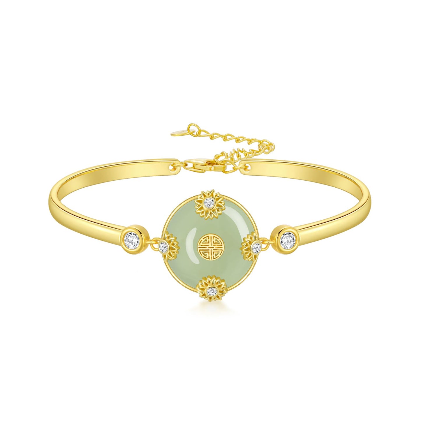 HPQQ Jade Bracelet for Women 14k Gold Plated Sterling Silver Sunflower Bracelet Bangle Jade Jewelry Birthday Mothers Day Gifts for Mom Wife