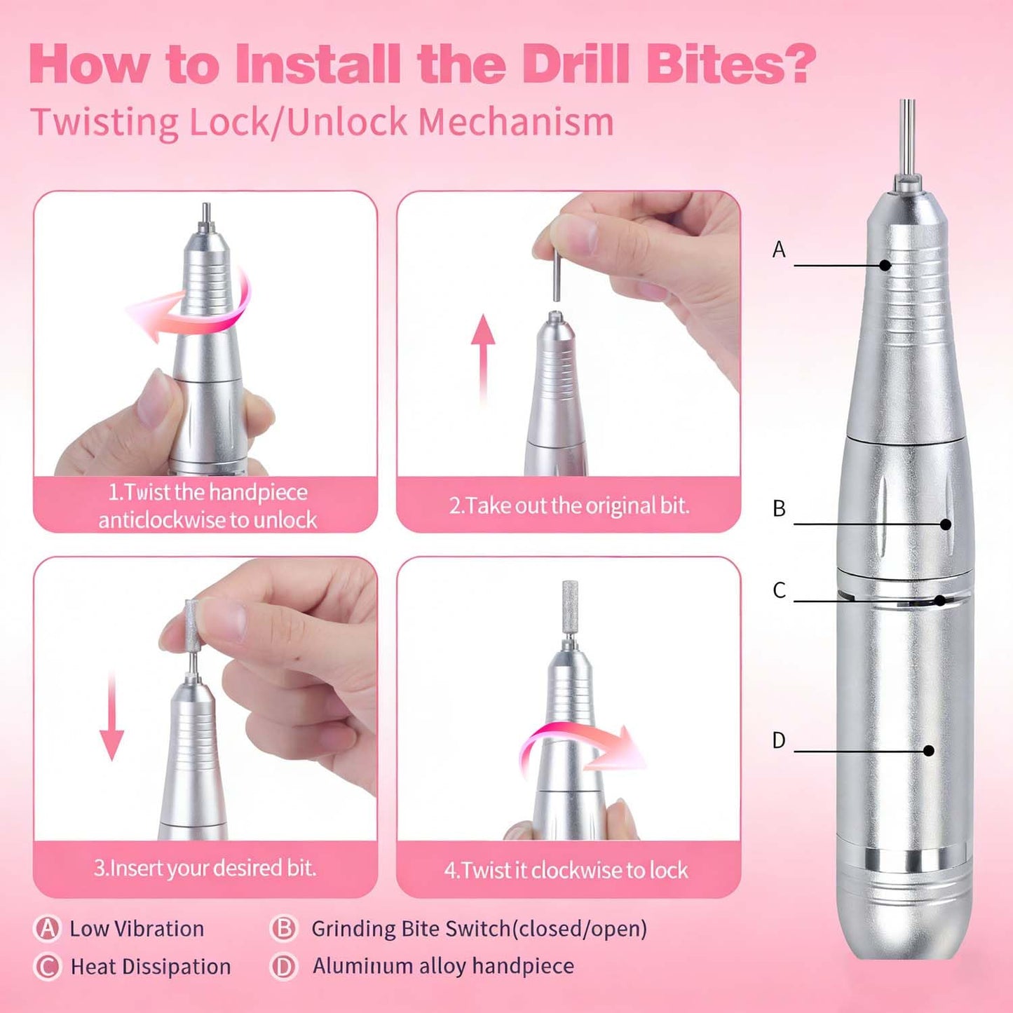Electric Nail Drill Professional: 45000RPM Rechargeable Nail File with Bits for Acrylic Gel Nails, Professional Nail Drill Machine for Manicure & Pedicure Polishing Shape Tools for Home Salon