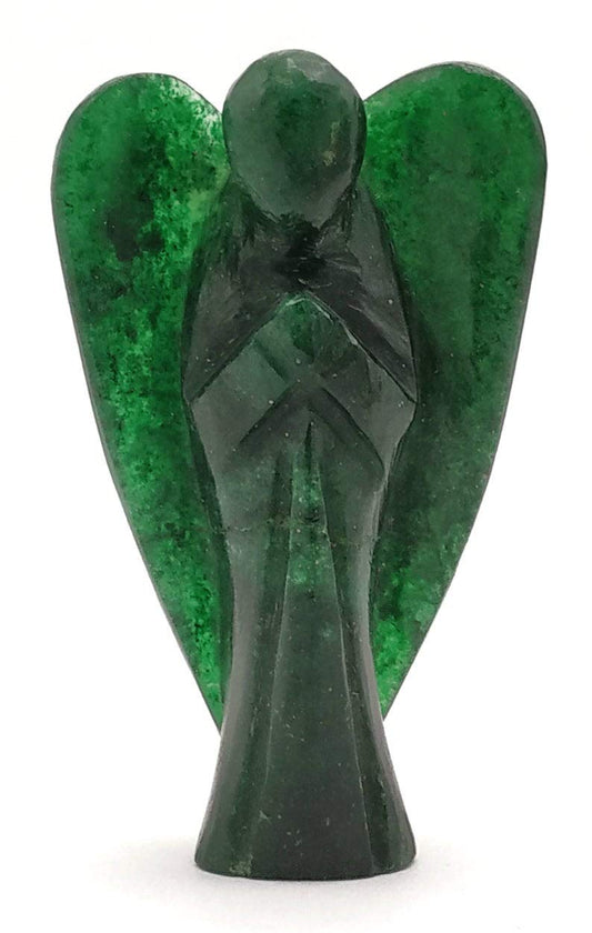 Green Aventurine (Dark) Crystal Guardian Angel Figurines Ornament for Healing Birthstone, Decoration Statue (Hand Carved Pocket Gemstone Angel) (1.5 inch)
