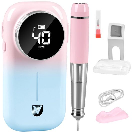 Electric Nail Drill with Magnetic Base, Professional Nail File Kit for Thick Toenails & Callus Removal – 40000RPM Powerful Grinder for Acrylic, Pedicure, Manicure – Cordless, Rechargeable