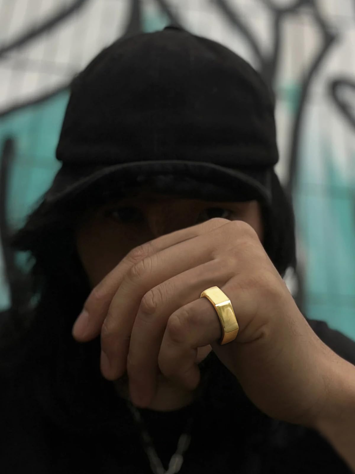 ChainsHouse Gold Hexagon Geometric Ring for Men Women, Cool Punk Hip Hop Biker Band Rings(Size 14)