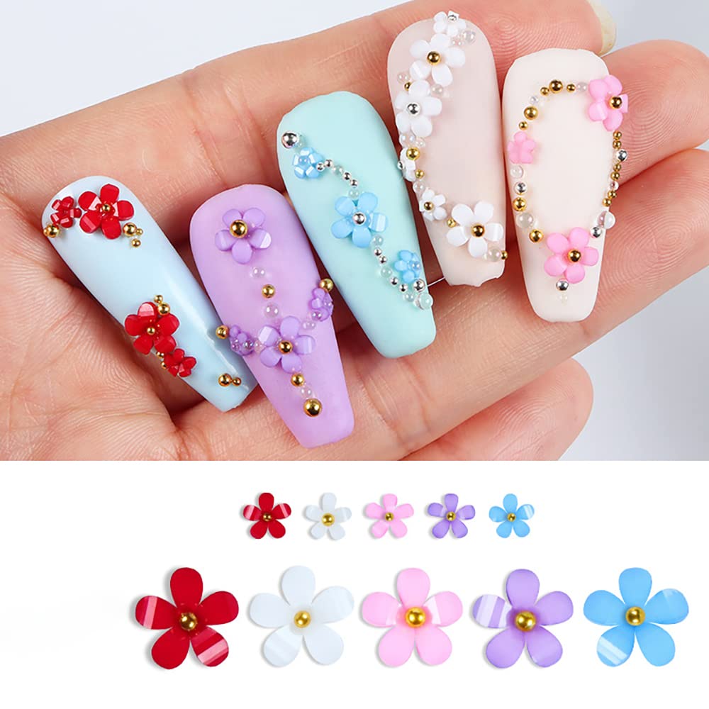 3D Flower Nail Charms, 2 Boxes 3D Acrylic Flower Nail Art Rhinestones White Pink Mixed Cherry Blossom Spring Acrylic Nail Supplies with Pearls Manicure DIY Nail Decorations