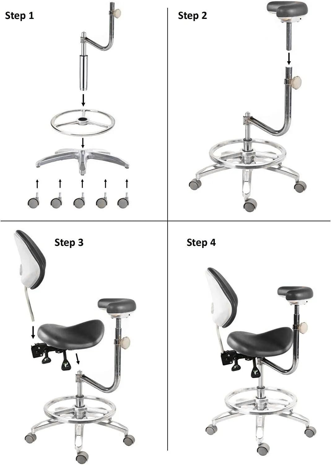 Kurtvenid Dental Deluxe Mobile Saddle Chair PU Leather Assistant Doctor Stool with Armrest