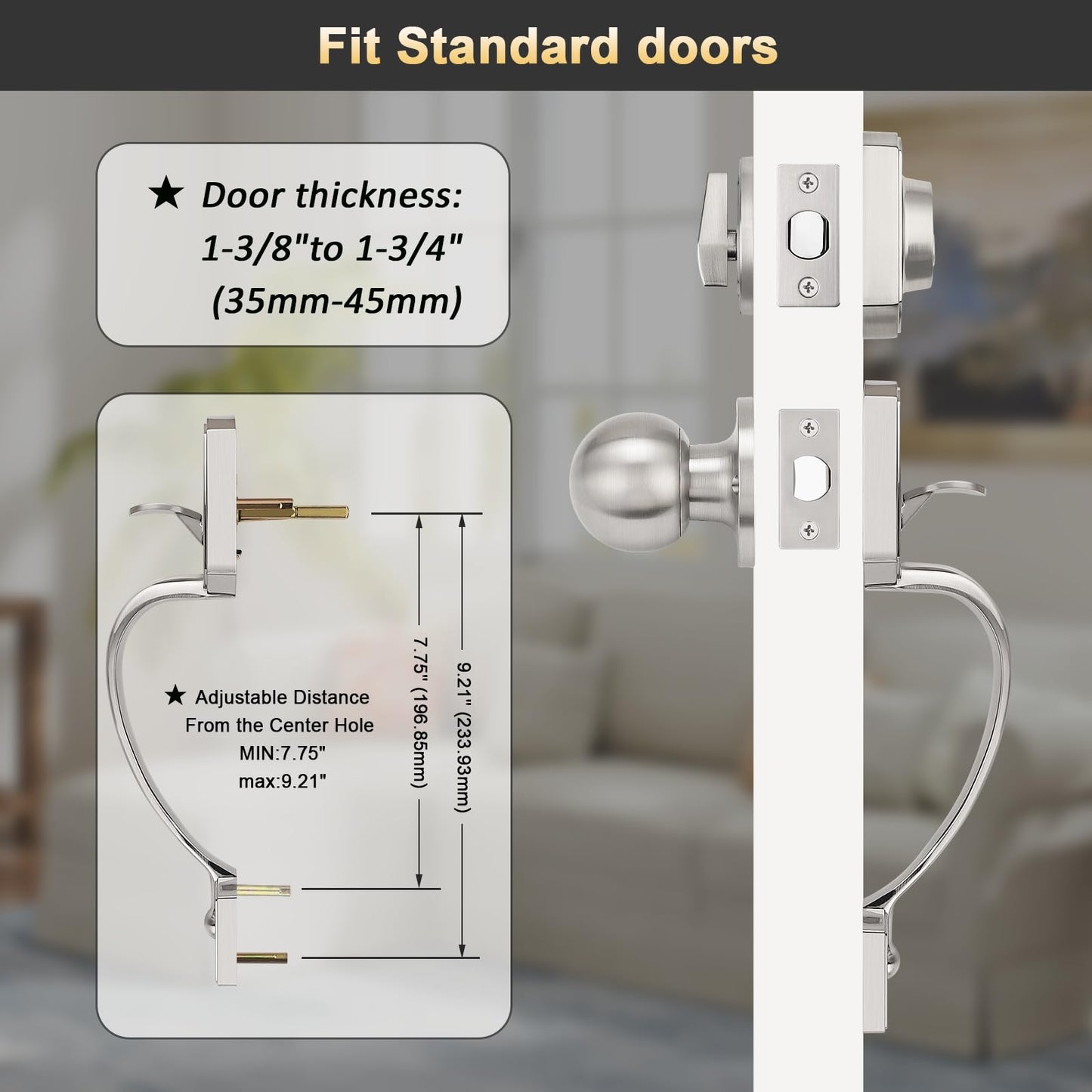 Brotima Front Door Handle and Deadbolt Set, Satin Nickel Front Door Lock Set with Reversible Knob Handle, Modern Exterior Door Handleset with Single Cylinder Deadbolt,1 Pack