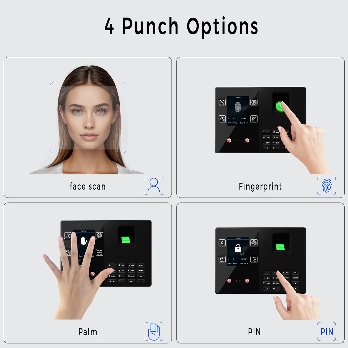 Time Clocks for Employees Small Business, Face + Fingerprint + Palm + PIN, Clock in and Out Machine for Employees, No Monthly Fee No Software Required