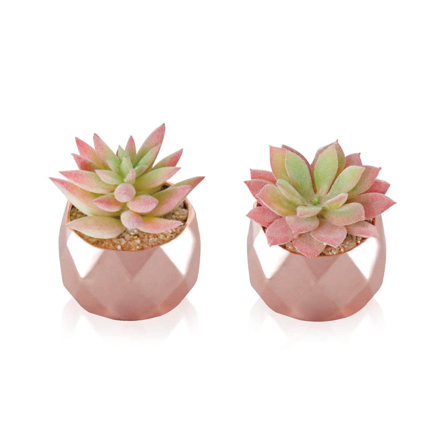 Tiita Artificial Faux Succulents in Pots, Mini Rose Gold Fake Plants for Women Desk, Small Realistic Faux Succulents for Home Office Accessories Window Sill Bathroom Bedroom, Rose Gold