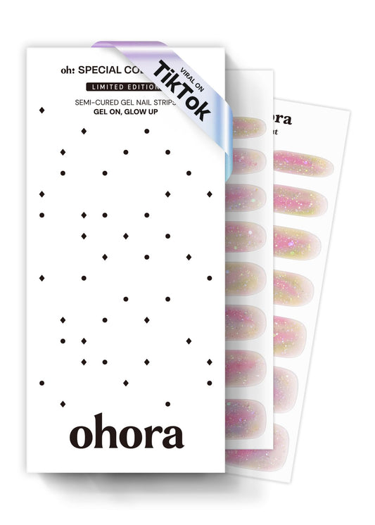 ohora Semi Cured Gel Nail Strips (N Rainbow Bomb) - Rainbow, Ombre, Works with Any UV/LED Lamps, Salon-Quality, Long Lasting, Easy to Apply & Remove - Includes 2 Prep Pads, Nail File & Wooden Stick