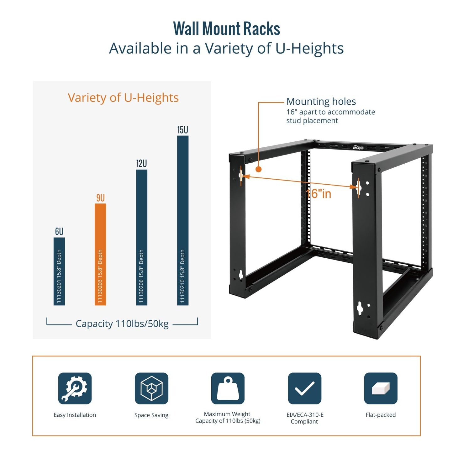 Tecmojo 9U Fixed Wall Mount Network Rack 15.8inch Depth Open Frame for Server Data/AV/IT/Communication/Computer Equipment/Patch Panel Heavy Duty
