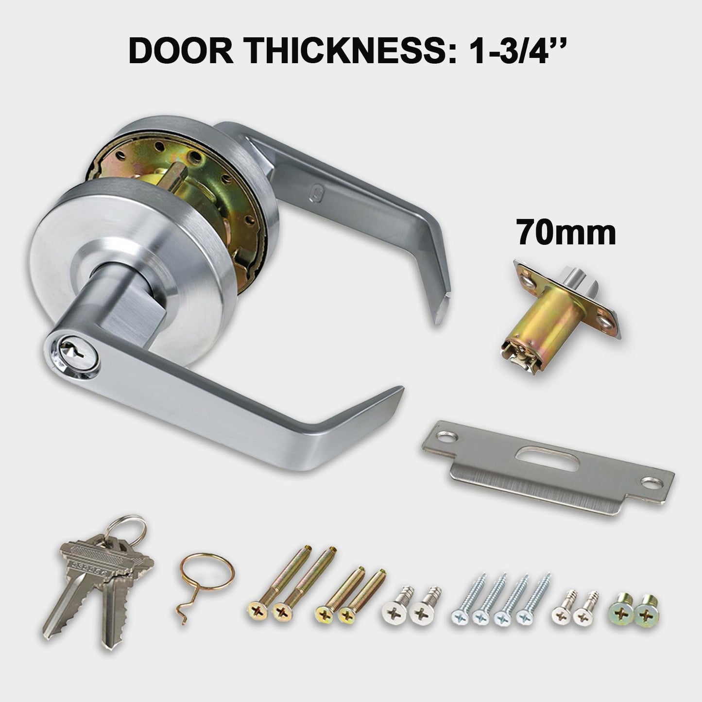HISAFE Storeroom Door Handle Heavy Duty Grade 2 Commercial Door Locks, Non-Handed, UL 3 Hour Fire Rated, ADA Compliant, Satin Chrome Finish 26D, 2-3/4''Backset, X-XG-ST-70