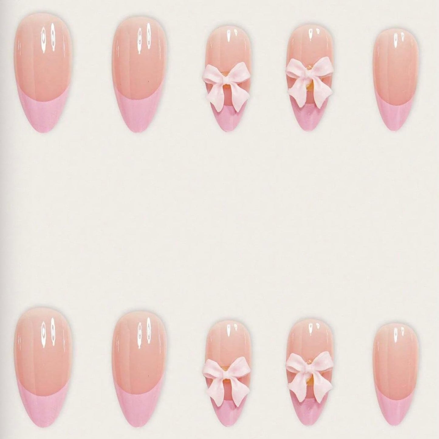 24Pcs French Tip Press on Nails Fake Nails with Pink Bow Design Gloss Short Almond-Shaped False Nails Cute Bow Press ons Stick on Nails Acrylic Artificial Fingernails for Women Girls