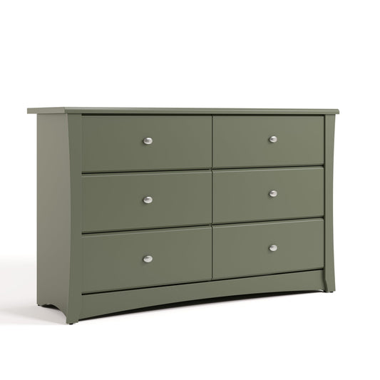 Storkcraft Crescent 6-Drawer Dresser (Olive) – GREENGUARD Gold Certified, Green Dresser for Bedroom, Kids & Nursery Storage Chest, Safety Interlocking Drawers, Pre-Installed Tracks, Kids Chest