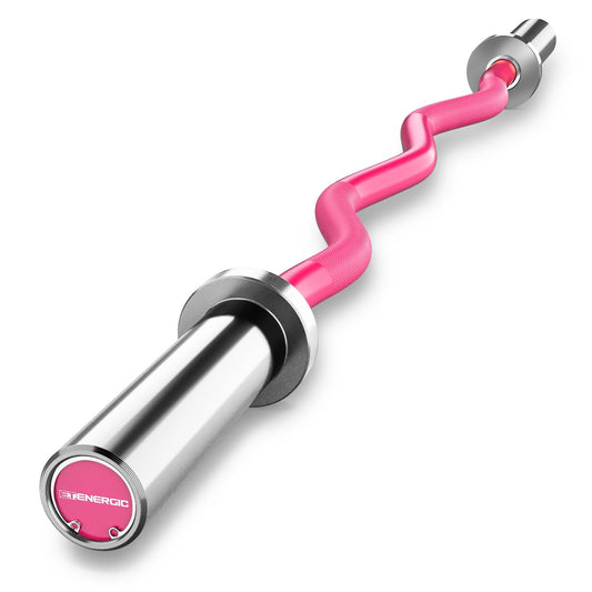 E.T.ENERGIC 47" Olympic EZ Curl Bar - 500lb Capacity, Pink Shaft & Sliver Chrome Sleeves, Knurled Grip - 2" Plate Compatible for Weightlifting, Strength Training, Home & Commercial Gyms