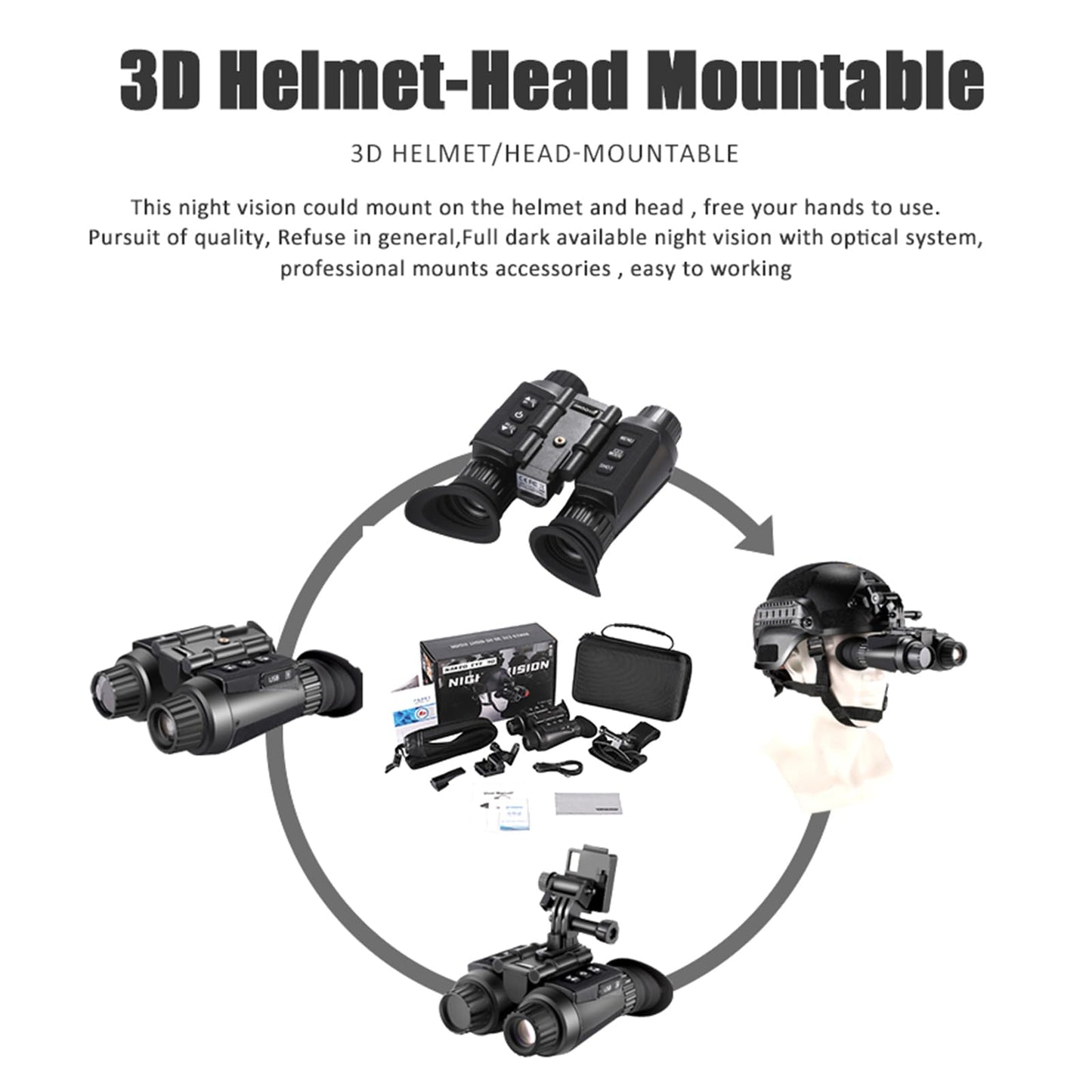 HUVIOVED NV8300 Head-Mounted Night Vision Goggles for Adults, 4K 3D Visual Digital Night Vision Binocular with Head Strap and 32GB Memory Card, 7 Gear Infrared, 8X Digital Zoom