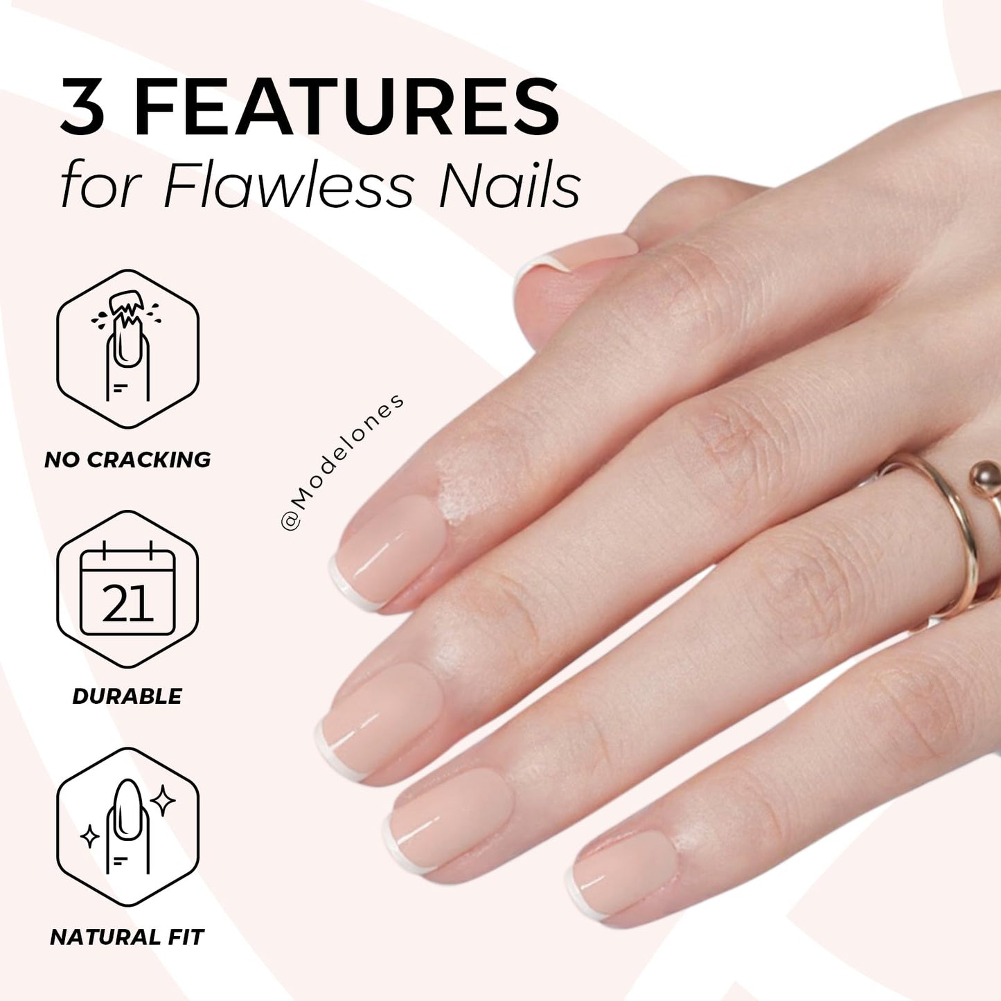Modelones Extra Short Press on Nails, French Tips Squoval Fake Nails, Reusable Nail Kit with Nail Glue Adhesive Tabs Mini Nail File, Nails Press Ons 32Pcs 16 Sizes, White, Spring Women Girl Gift