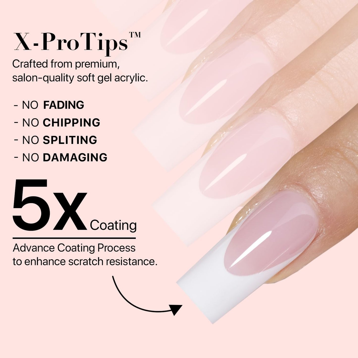 SXC Cosmetics French Tip Press On Nails Pink Medium Almond 150 Pieces in 15 Sizes Ultra Fit with Pre-applied Tip Primer and Base Coat, No Need to File Fake Nails for Nail Art DIY X-Pro Tips