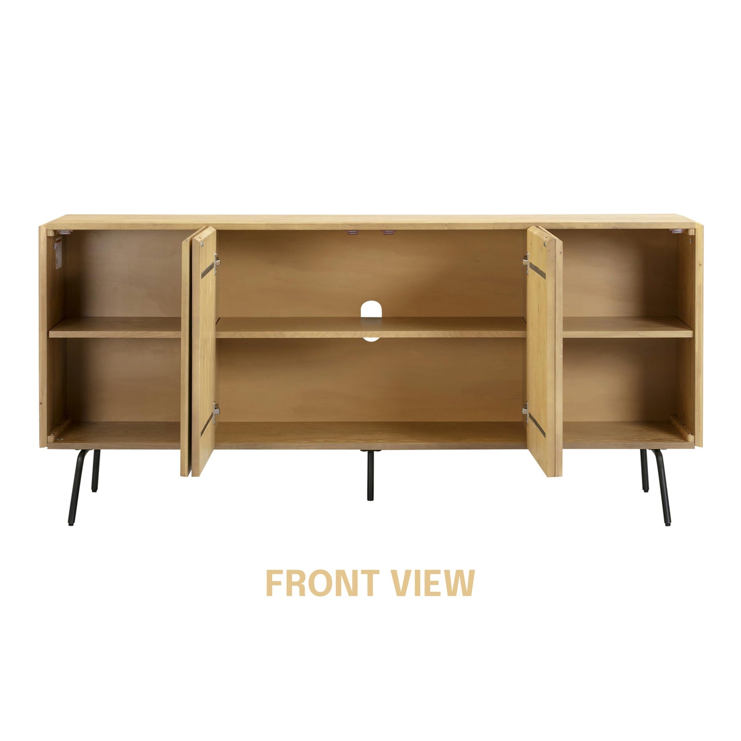 NTC Veil Modern Sideboard with 4 Doors, Buffet Cabinet with Vertical Groove Design and Metal Legs, Storage Cabinet for Living Room, and Hallway, Effortless Assembly, Sand