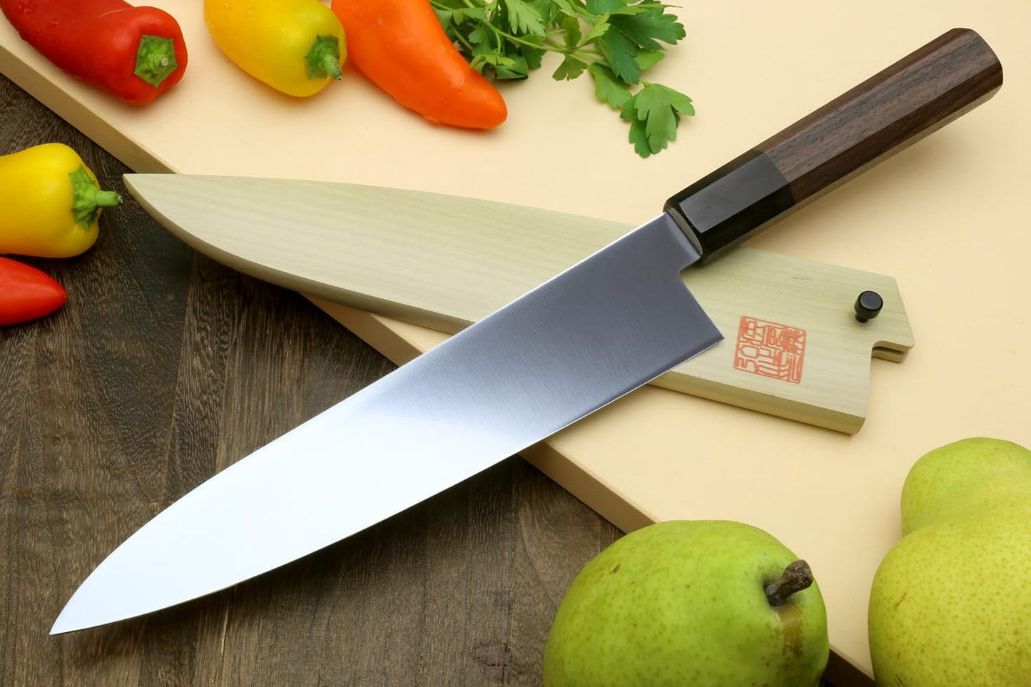 Yoshihiro AUS10 Ice Hardened Stainless Steel Wa Gyuto Japanese Chef Knife Rosewood Handle (8.25"(210mm))