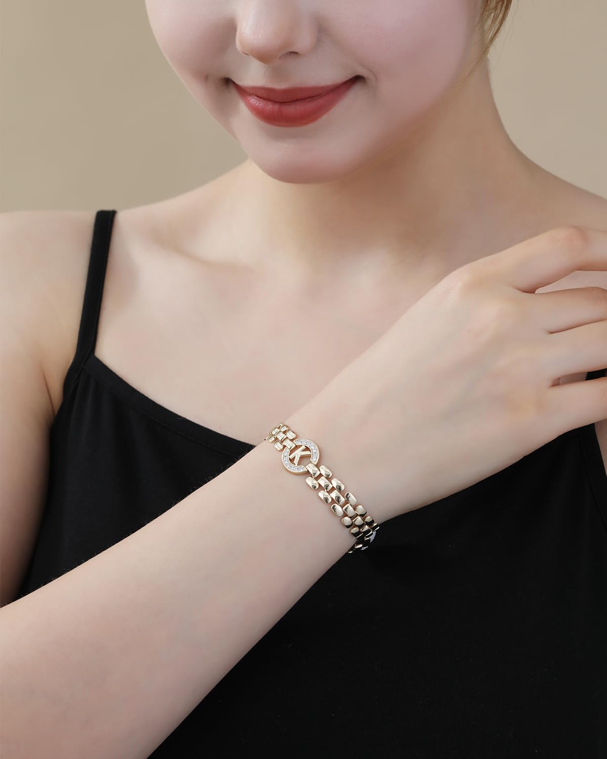 WEDDINEN Initial Bracelet, 14K Gold Plated Letter Bracelet for Women, Thick Bangle Wrist Gold Alphabet Charm Chain, Christmas Jewelry Gifts