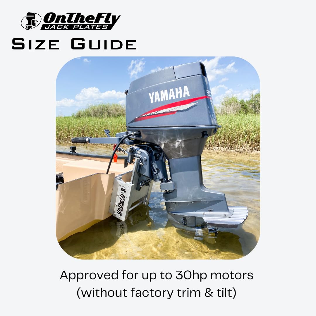 Adjustable Manual Boat Jack Plate – High Grade Marine Aluminum – Standard Unit - for up to 30hp Outboard Motors – by On The Fly Jack Plates