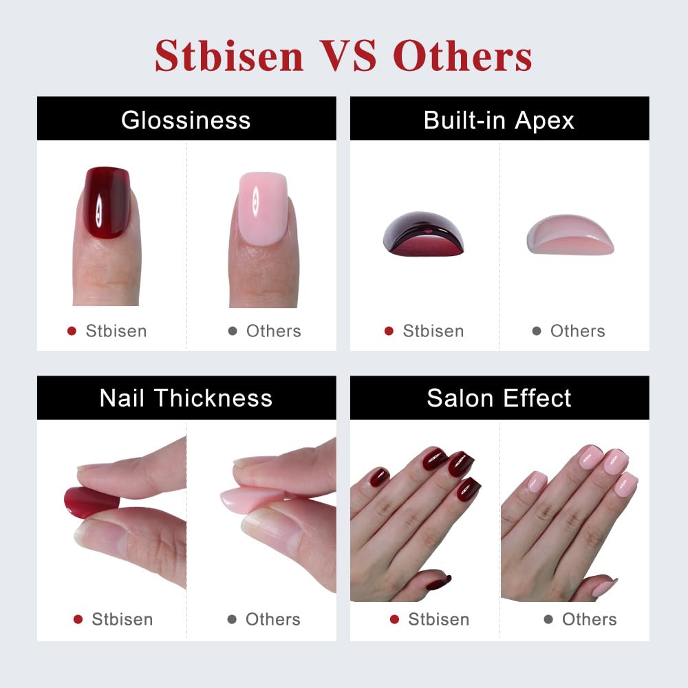 Stbisen Caramel Brown Press On Nails Short, Glossy Soft Gel Square Fake nails, 15 Sizes - 30Pcs, Thick Natural Reusable Glue On Nails for Women Gift, Suitable for Work, Office Settings and Everyday