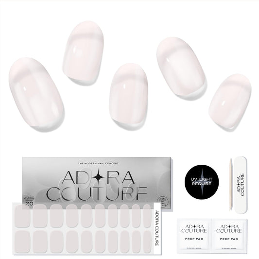 Adora Couture Semi Cured Gel Nail Strips with 20 Pieces - UV Gel Stickers, Manicure Kit, Easy Application Wraps Includes Prep Pads, Nail File, Wooden Stick - UV Light Required (Milky Purple)