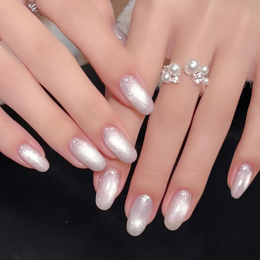 Double Rhythm Jelly Glass Cat Eye Gel Polish with Magnet 15ML Holographic Glitter Shimmer Translucent Sheer Color Magnetic Nail Polish Salon DIY at Home (Milky White Silver-MC1302)