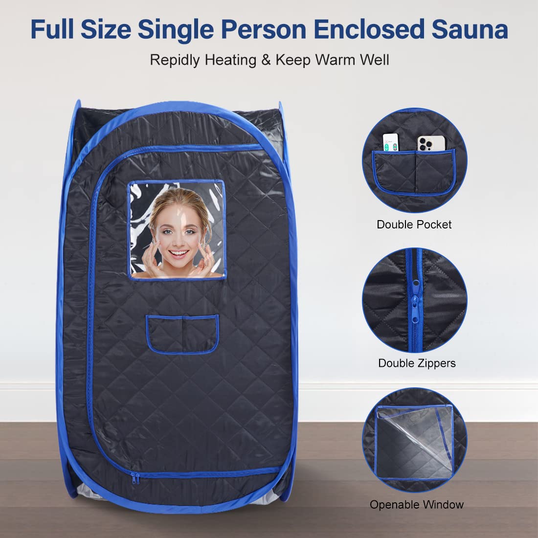 Smartmak Portable Steam Sauna Set, Foldable One Person SPA Tent with 4L Larger Steamer, Chair, Remote Control, Weight Loss&Detox-Black