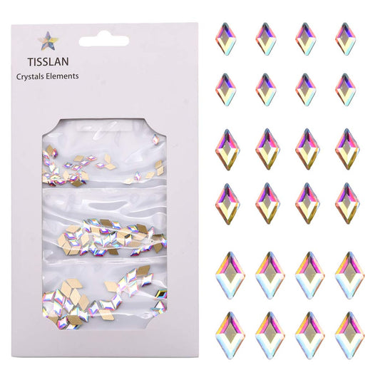 Tisslan 100pcs Mix 3 Sizes 3D Nail Crystal AB Flatback Rhombus Diamond Rhinestone Accessories Craft DIY Supply