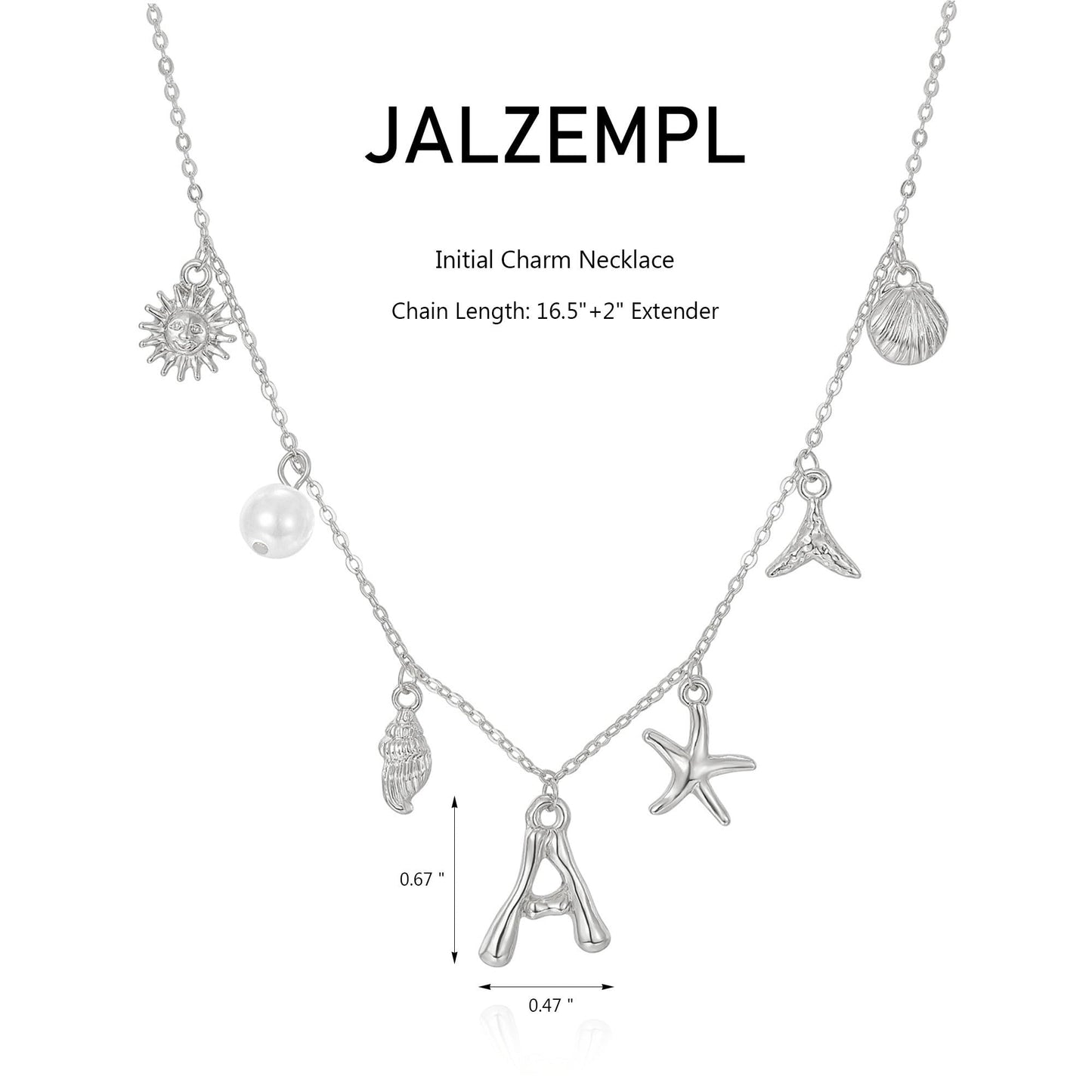 JALZEMPL Initial Charm Necklace For Women Seashell Shell Letter Boho Summer Beach Starfish 14k Gold Plated Silver Pendant Surfer Jewelry Gifts (D,Silver)