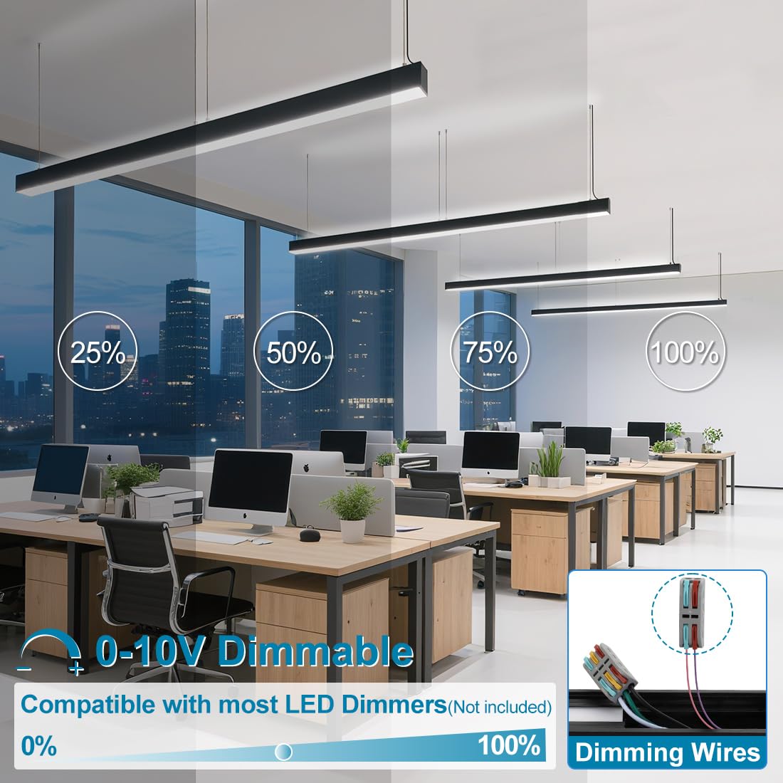 4FT Linkable LED Linear Light, 50/45/40/35/30W Adjustable, 3000K/4000K/5000K Selectable Linear Lighting Fixture, 0-10V Dimmable Architectural Hanging Office Shop Light for Gym Retails, ETL 1Pack