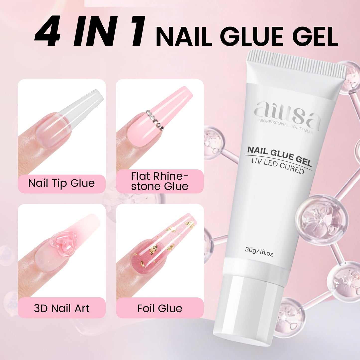 AILLSA Nail Extension Kit Medium Square Nail Tips 120pcs, Professional Glue Gel 30g for Fake Acrylic Nails, Nail Tips with Glue Kit with U V Lamp for Women Starters Home Salon