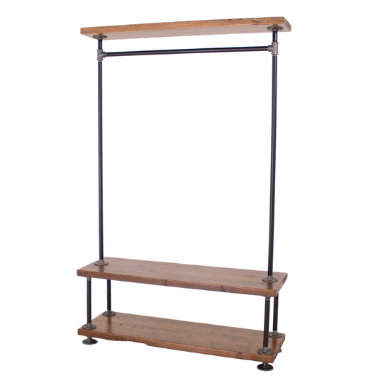 Industrial Pipe Clothing Rack with Wood Shelving by William Robert's Vintage